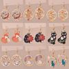 Boucles d'oreilles esthétiques colorées Animal Chat Lapin Poisson Rouge Dragon Pour Femmes Filles Boucles d'oreilles créoles émaillées délicates couleur or Zircon Cadeau