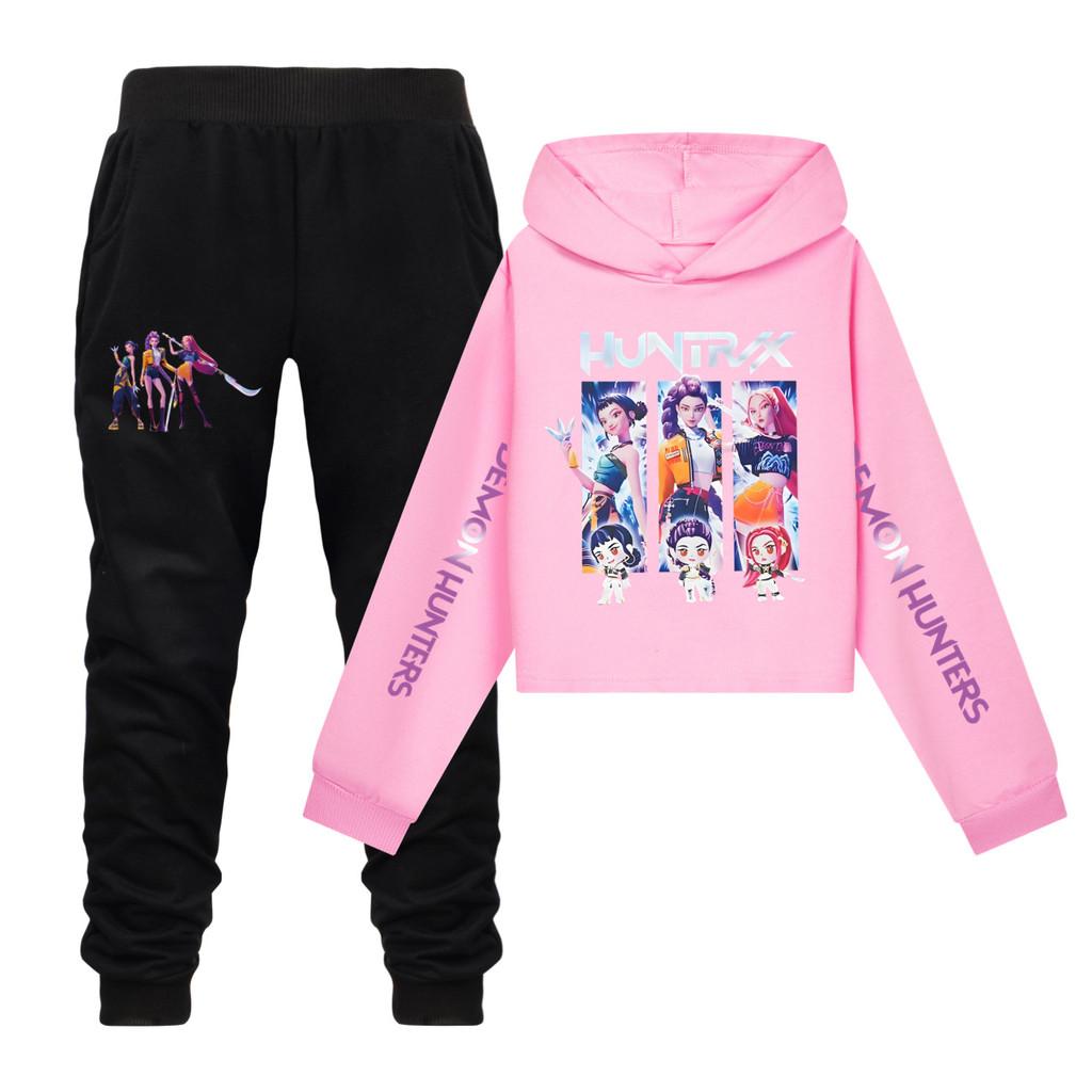 Kpop Dämonenjäger Mädchen Baumwoll Freizeitset Mit Langarm Hoodie Und Hose Für Alter 110-170cm