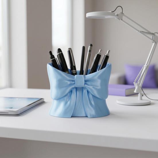 Bow Pen Holder 3D Printed Cute Bow Pencil Cup Desktop Makeup Brush Holder for School Home Office Supplies