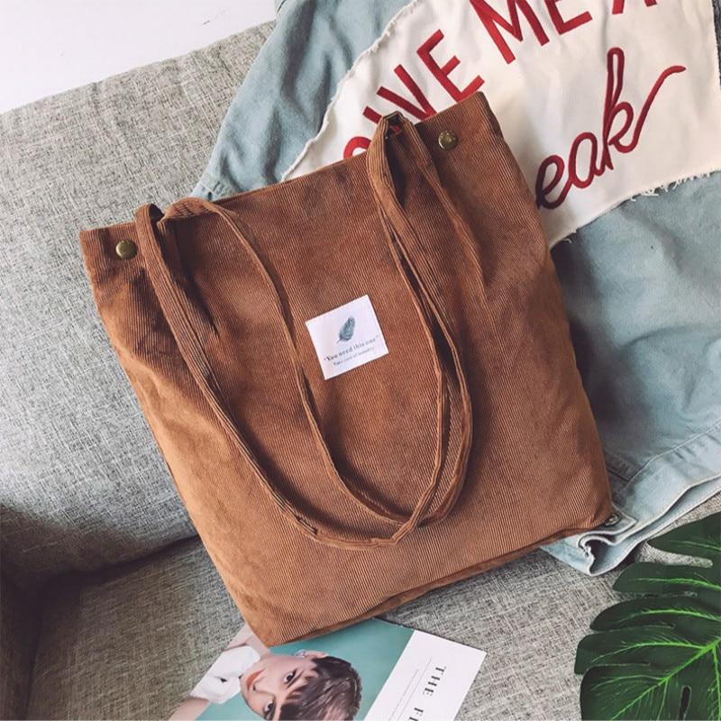 Bags for Women 2021 Corduroy Shoulder Bag Reusable Shopping Bags Casual Tote Female Handbag KTY