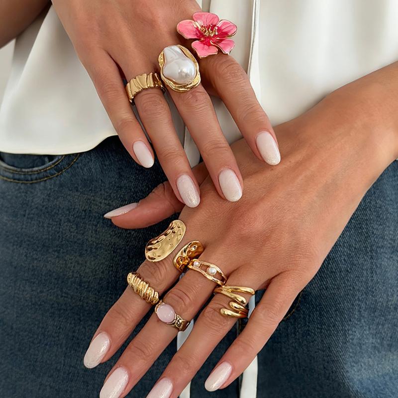 Latest Flower Pearl Gold Plated Ring Set Vintage Adjustable Open Finger Rings For Women Girls Beach Party Jewelry Gift