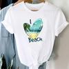 (Asian Size) Tee Top Women Print Beach Sweet Lovely Style Trend Lady Clothing Casual Short Sleeve Fashion Tshirt  Female Graphic T-shirt