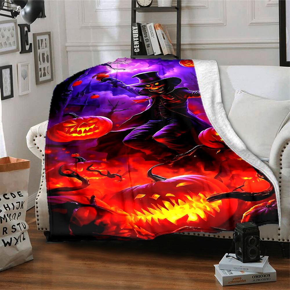 1PC Halloween Pumpkin Lanterns Blanket, Throw For Sofa, Bed, Travel, Camping, Livingroom, And Bed, Printing Blanket With Soft And Warm Fabric Yy250918