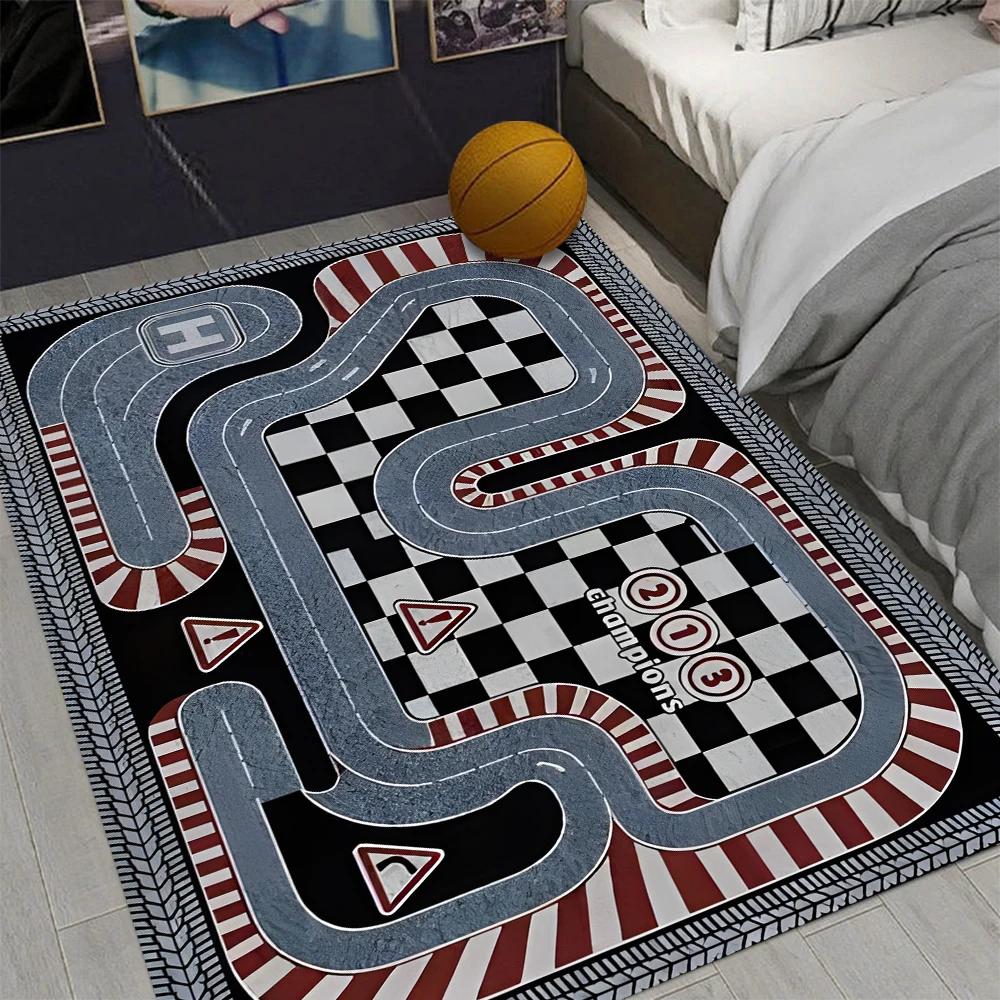 Race Track Rug: Toy Car Racetrack Speedway Design, Kids Room Decor, Living Room Home Decor Sofa Rug Bedroom Bedside Floor Mat