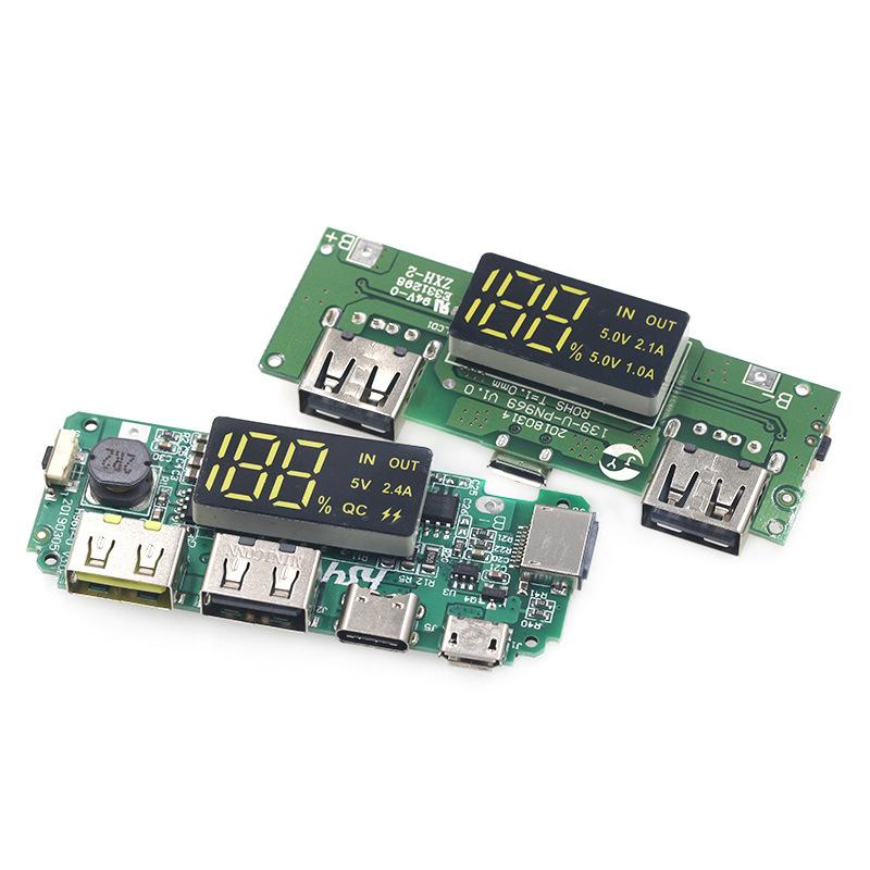 LED Dobbel USB 5V 2.4A Mikro/Type-C USB Mobil Powerbank 18650 Lademodul Litiumbatteriladerkort