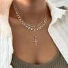 Trendy Multi-layer Cross Pendant Necklace Set - European & American Hip Hop Style