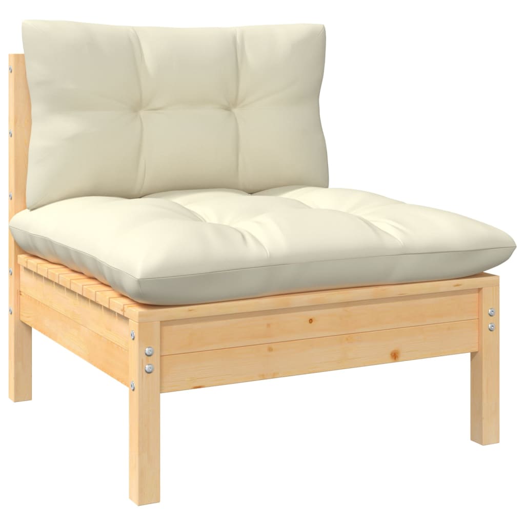 4 Piece Garden Lounge Set with Cream Cushions Pine Wood