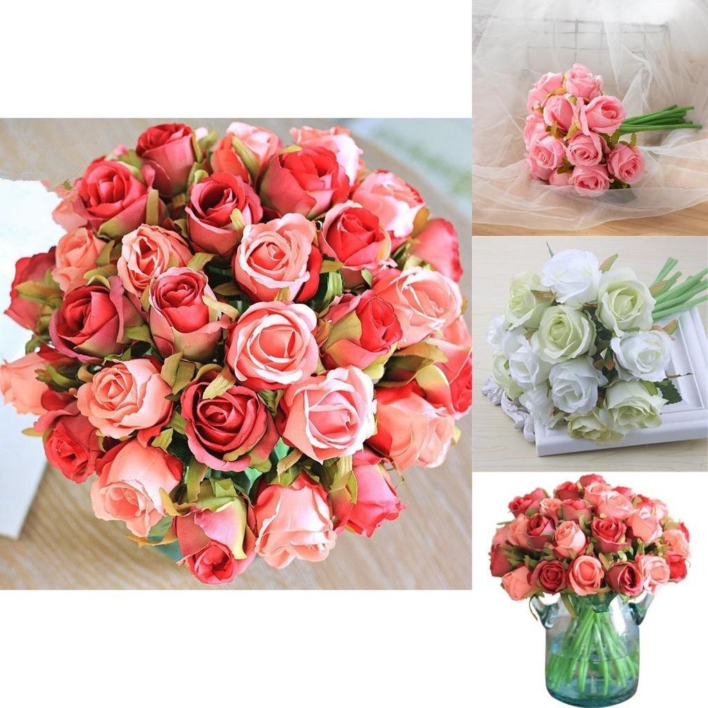Stunning 12 Head Artificial Flowers Rose Silk Bouquet For Elegant Wedding Dcor