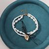 French Sweet and Cool Baroque Double-layer Imitation Pearl Love Bow Light Luxury High-end Design Clavicle Chain Necklace