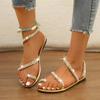 Fashion Casual Sandals Women 2024 Plus Size Female Shoes Thong Women's Sandals Outdoor Crystal String Bead Slip On Flat with Shoes Women