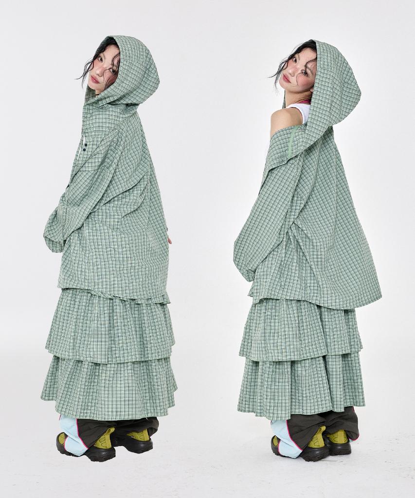 Yegeu Check Ruffle Skirt Green