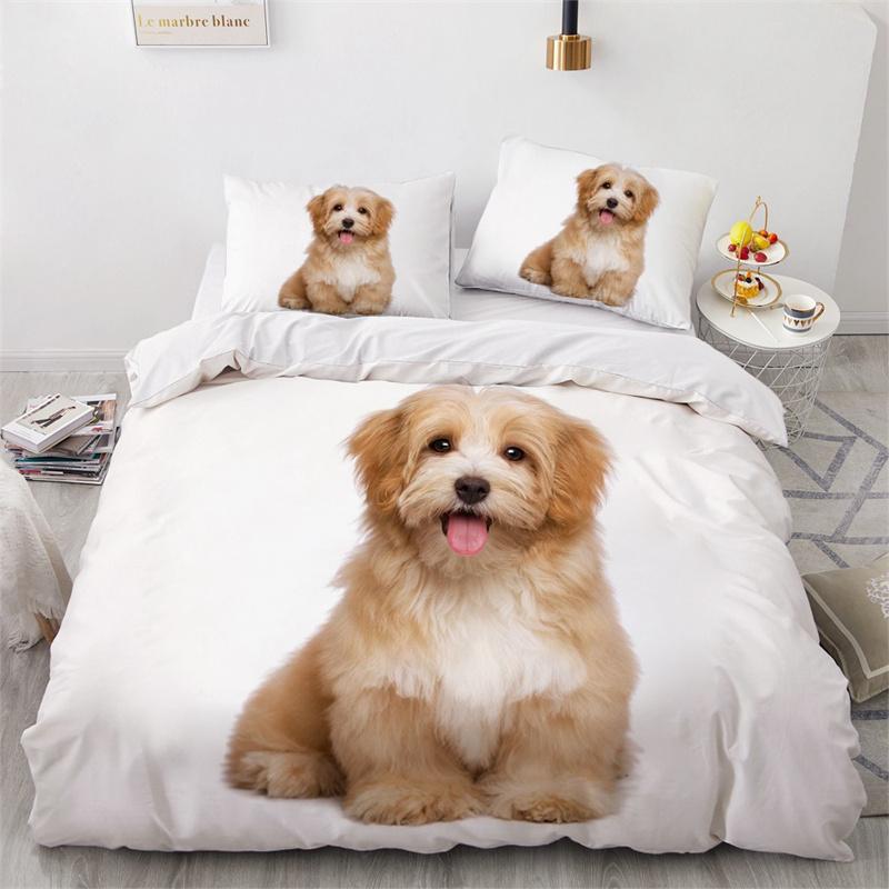 Schattige Honden Dekbedovertrek Huisdier Hond Grappig Dier Beddengoed Collectie 3D Print Puppy Dekbedhoes Kussenslopen Volledig King Voor Kinderen Tieners Decor