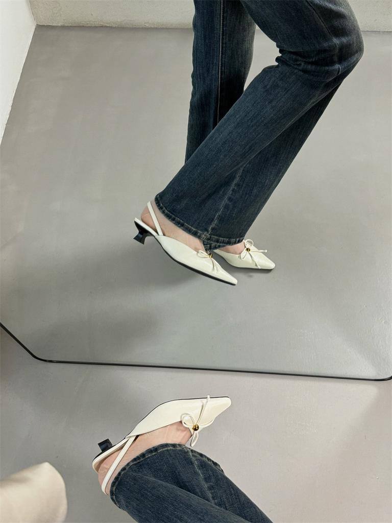 Sweet And Sexy Pointed High Heels Stiletto Bow Bag Head Sandals Femininity Rear Strap Single Shoes