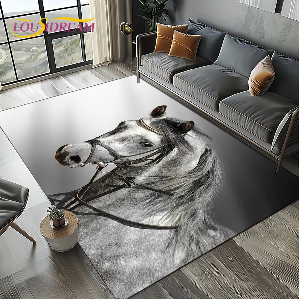 Covor Animal 3D HD Cal Pentium Armăsar Galant pentru Living Dormitor Acasă Decor Sofa, Covor Zonă Copii Covoraș de Podea Antiderapant