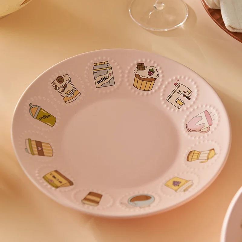 Light Luxury Round Ceramic Plates Tableware Hotel Dinner Plate Exquisite Fruits Salad Plate Household Delicious Ramen Bowls