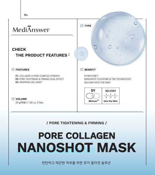 Melhora imediata dos poros/Calmante e suavizante Máscara MediAnswer Collagen Nano Shot (10 folhas) - Escolha 1 Poros/Calmante