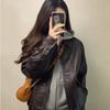 Vintage Style Brown Leather Jacket for Women Spring and Autumn Latest Jacket Style Short Style for Small People