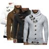Elegant Men Long Sleeve Knitted Sweater With Horn Buttons And Turtleneck Coat Cardigan