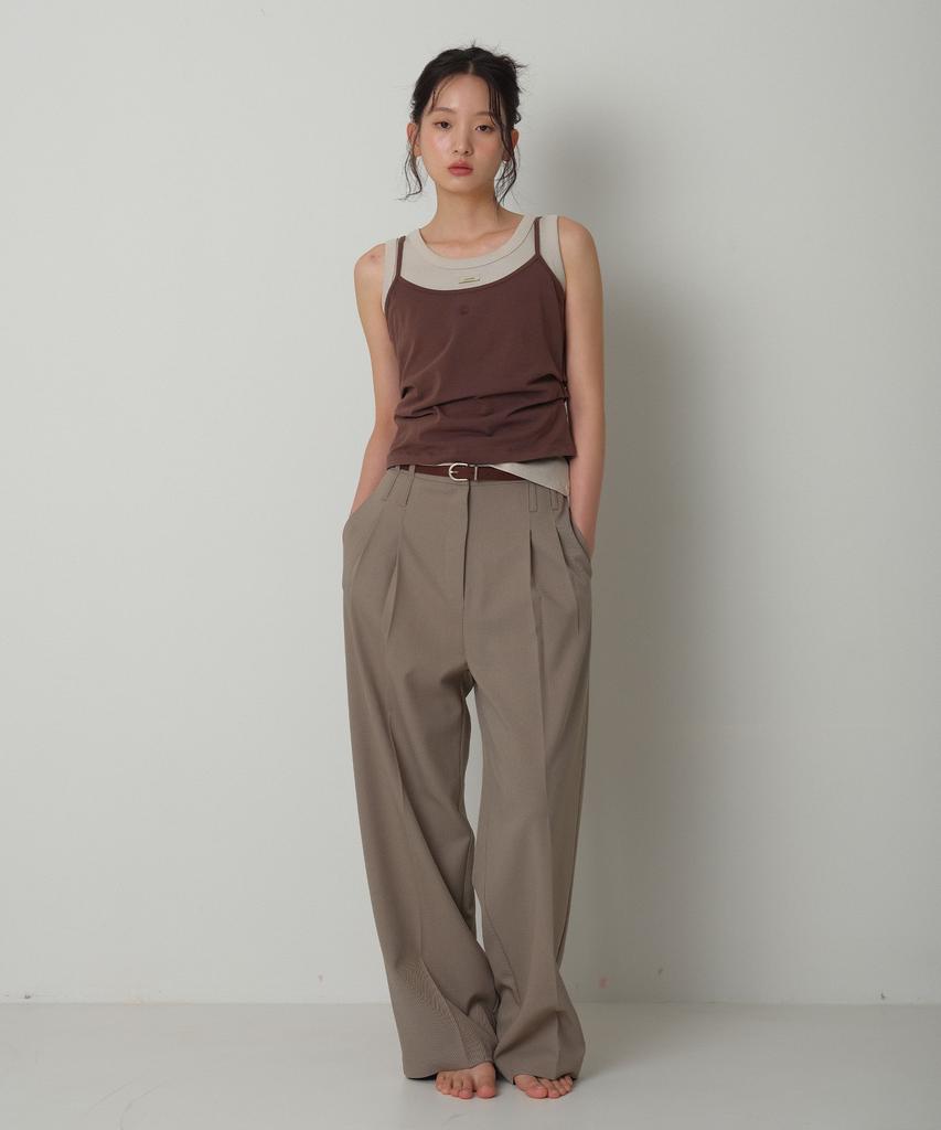 LOVENTINA Twill Pintuck Slacks_Beige