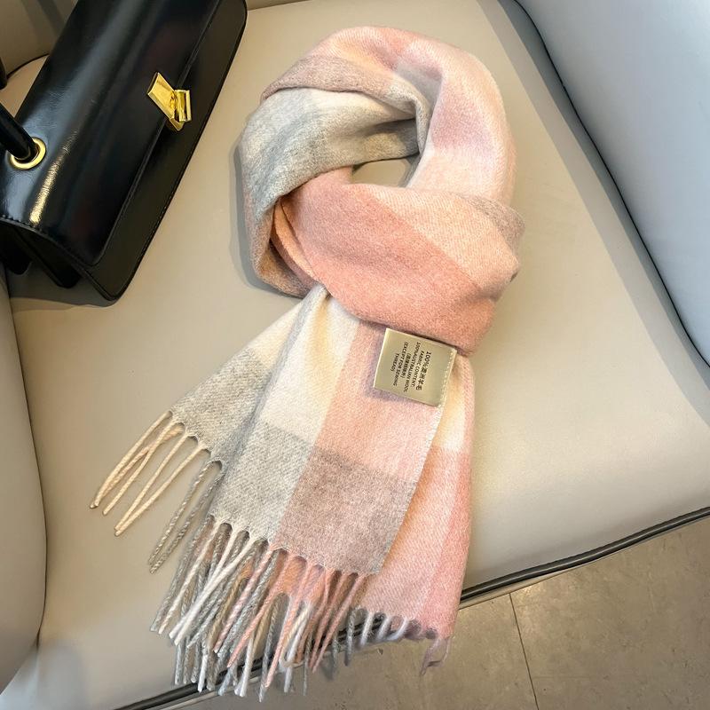 Classic 100 Wool Plaid Red Scarf for Men and Women, Warm Autumn and Winter Cashmere Scarf