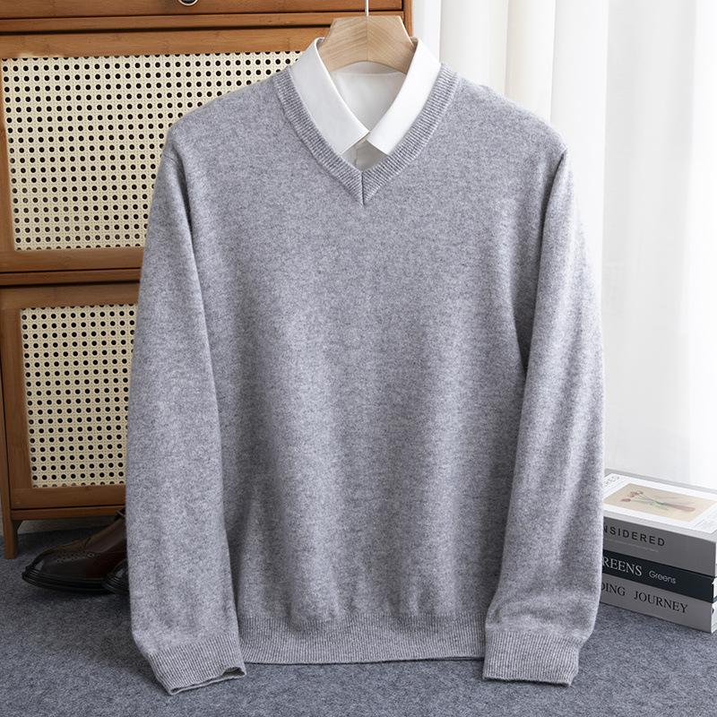 Heren Merino Wol Trui V-Hals Pullover Herfst Winter Kasjmier Warm Effen Gebreide Kleding Zakelijk Onderlaag Zachte Tops