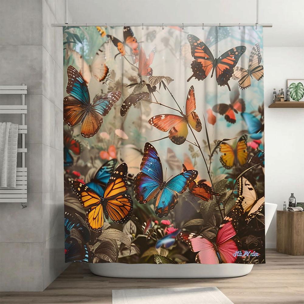 Vibrant Butterfly Shower Curtain Bath Decor For Bathroom Waterproof Polyester Fabric Available In Various Sizes