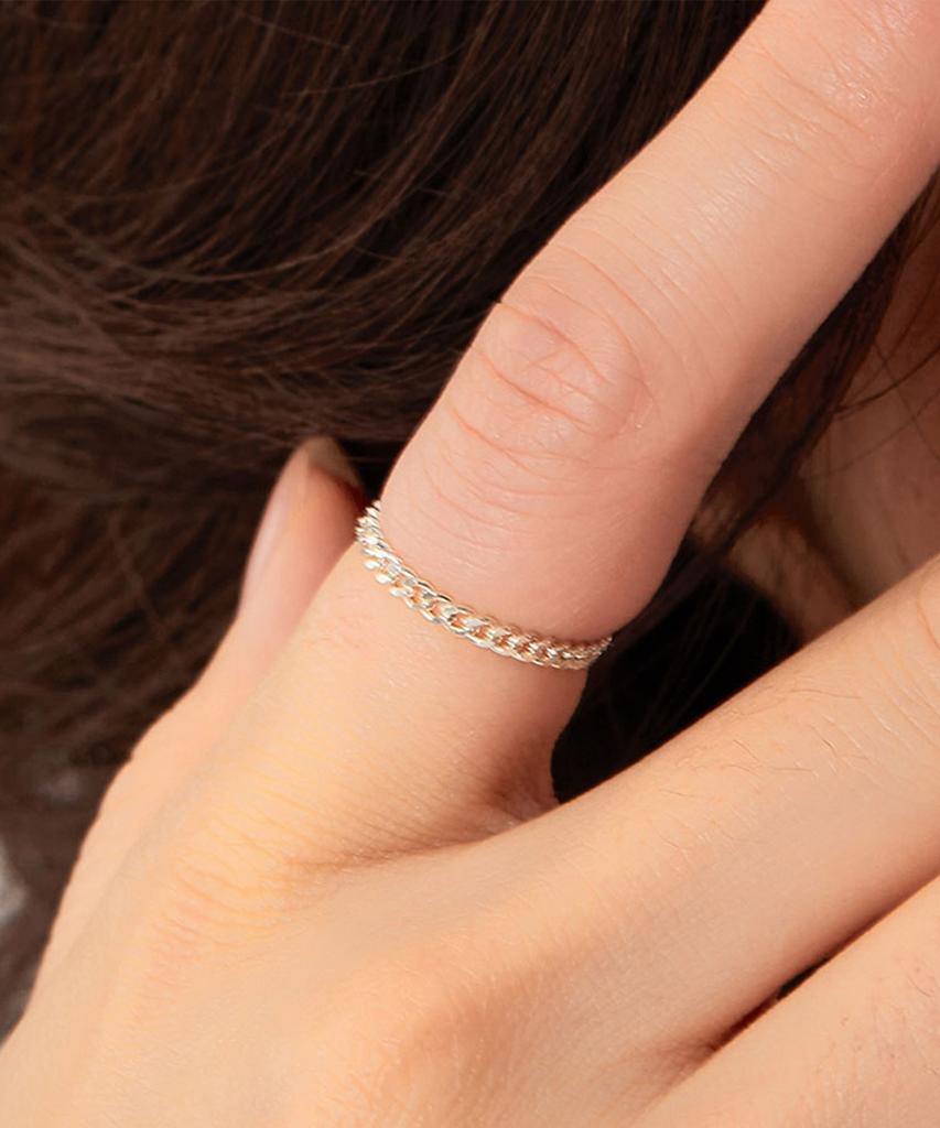 Helene Jewelry 925 Silver Flat Curve Chain Silver Ring (Type A)