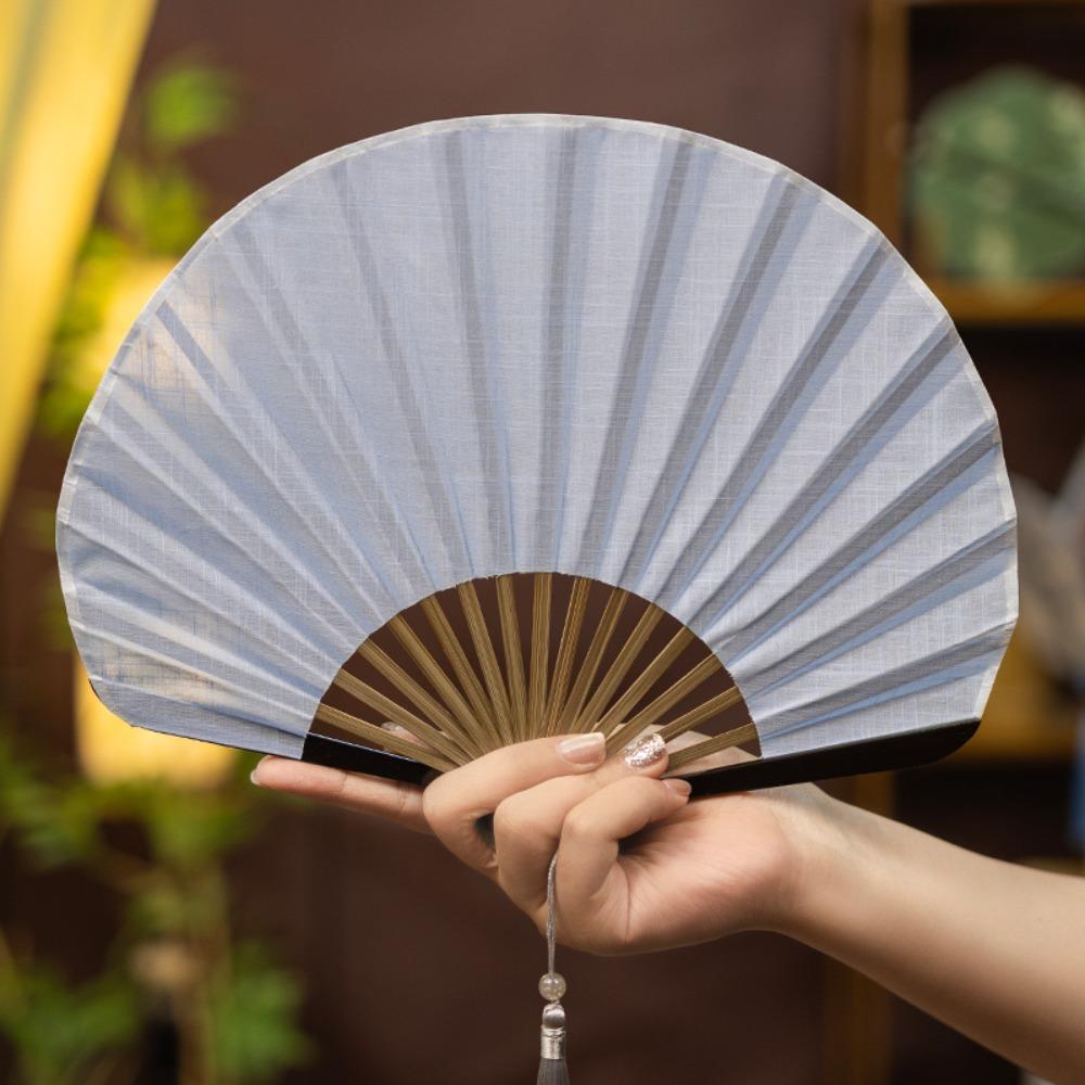 Creative Retro Mini Shell Fan Chinese Solid Color Folding Hand Fan Chinese Style Cotton Linen Cloth Handheld Fan Party