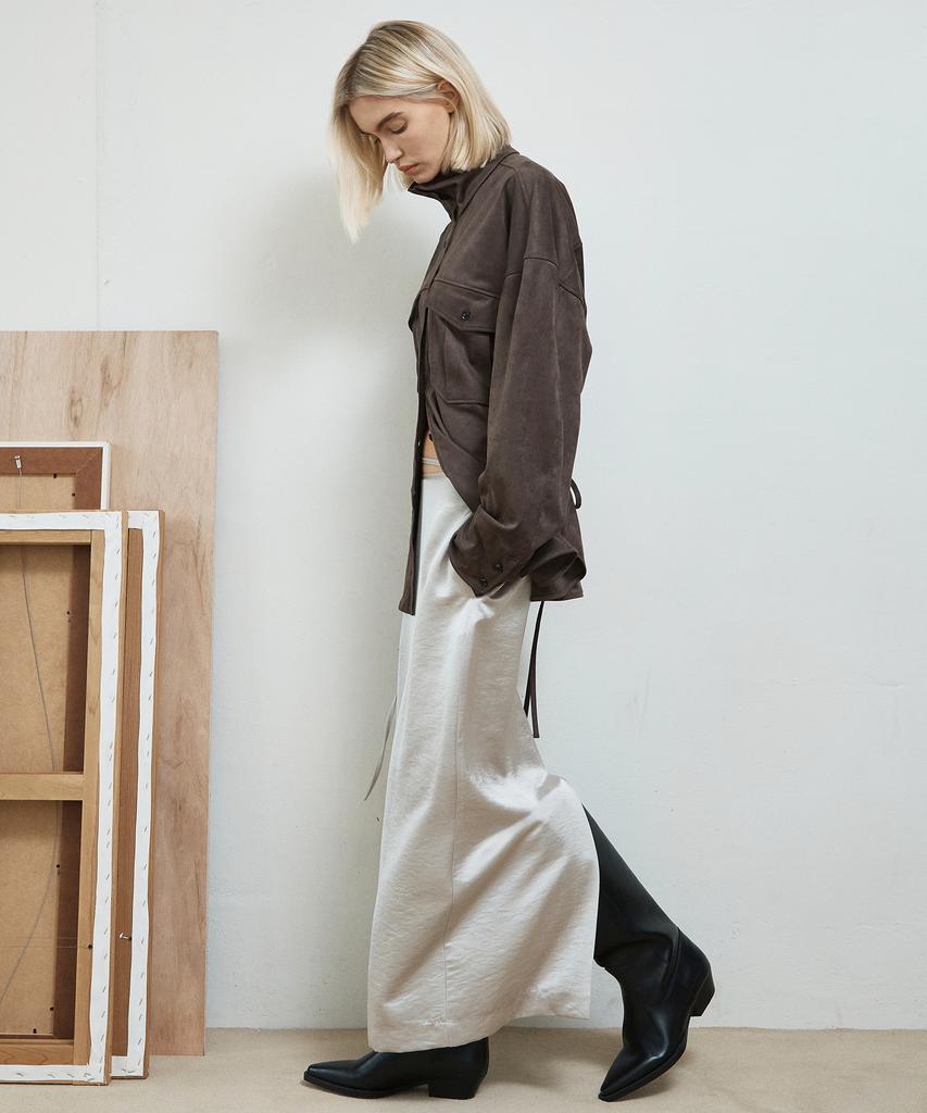 Your Wrap Tie Satin Skirt / Beige