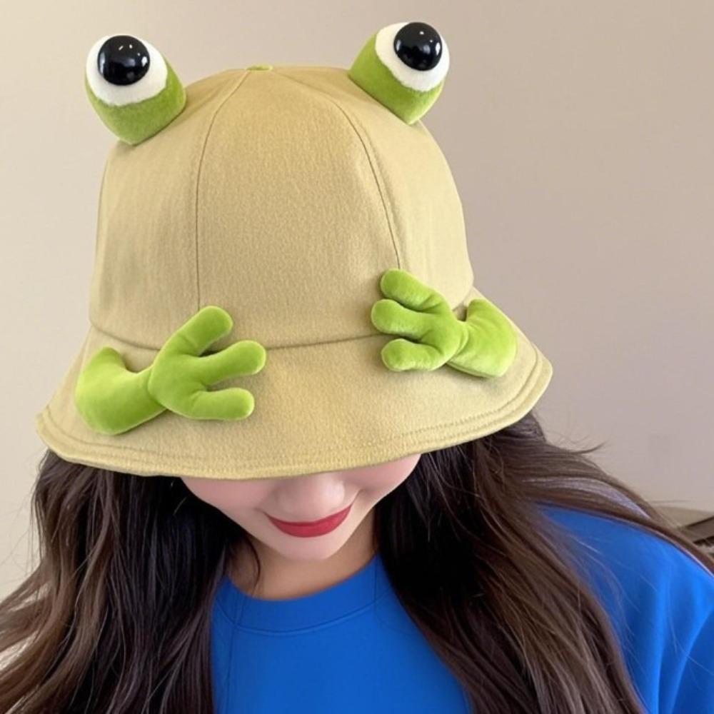 Baumwollmaterial Große Augen Frosch Eimerhüte Niedliches Design Wilde Panama Hüte Schirmmützen Sonnenschutz