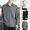 Fall Spring Men Shirt Turn-down Collar Single-breasted Loose Long Sleeve Buttons Pure Color Mid Length Simple Style Formal Business Shirt Office Top