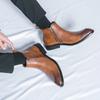 Fashion Brown Chelsea Boots Men Business Black Round Toe Zipper Slip-On Solid Men's Formal Boots  Size 38-45