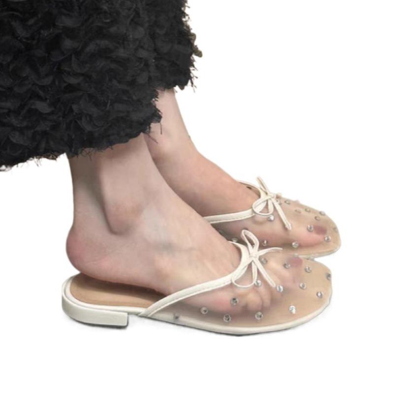 Flats Bow Slippers Women Crystal Sandals Mules Shoes Woman Flip Flops Summer 2025 New Casual Slides Designer Dress Mujer Zapatos