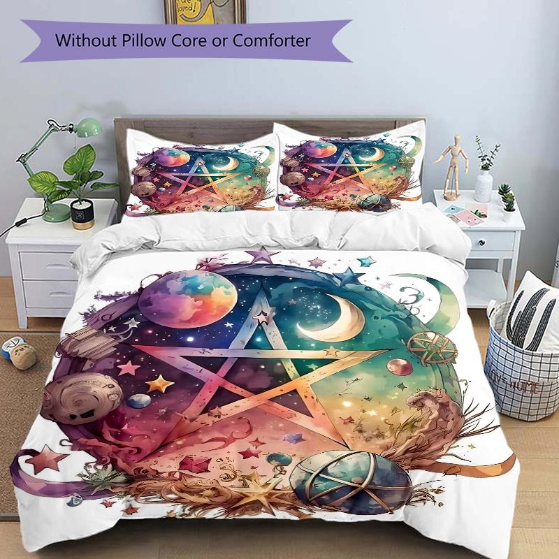 3pcs Galactic Pentagram Printed Quilt Set - Soft and Comfortable Quilt Cover for Bedroom, Guest Room J056