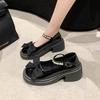 Mary Jane Single Shoes Women's Spring and Summer 2025 New Fashionable Sweet Bow Platform Thick Heel Pearl Small Leather Shoes