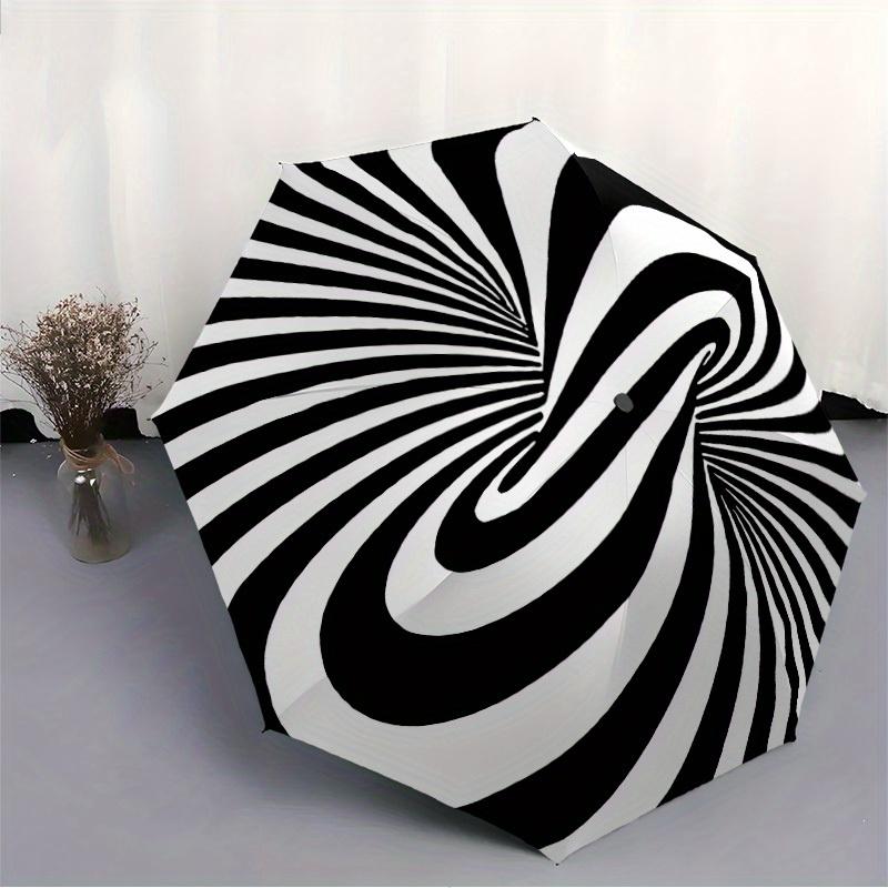 1 pièce Parapluie Pliant Automatique à Motif Spirale Abstrait, Conception Portable et Pliable avec 8 Baleines, Accessoire d'Extérieur Décontracté pour Halloween et Noël