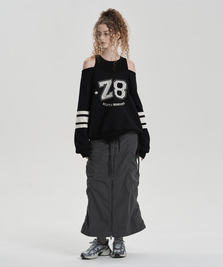 Jenyujeu Layered Belt Zipper Long Skirt - Charcoal