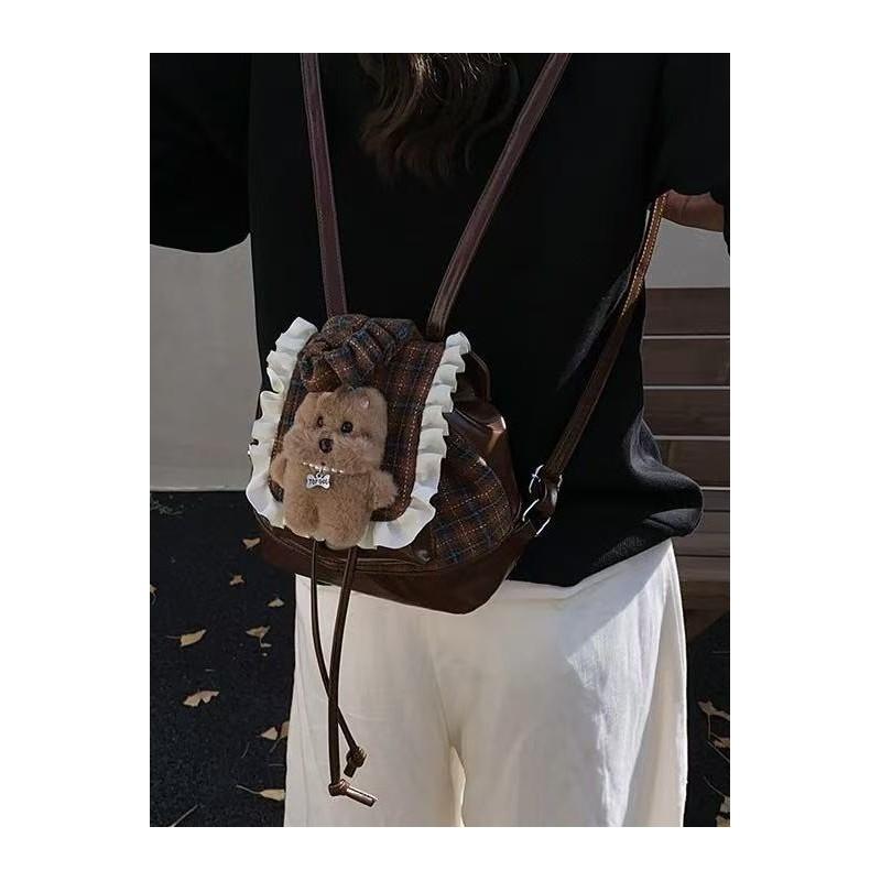 Koreanischer Flanellrucksack mit Bärenmuster für den lässigen Alltag