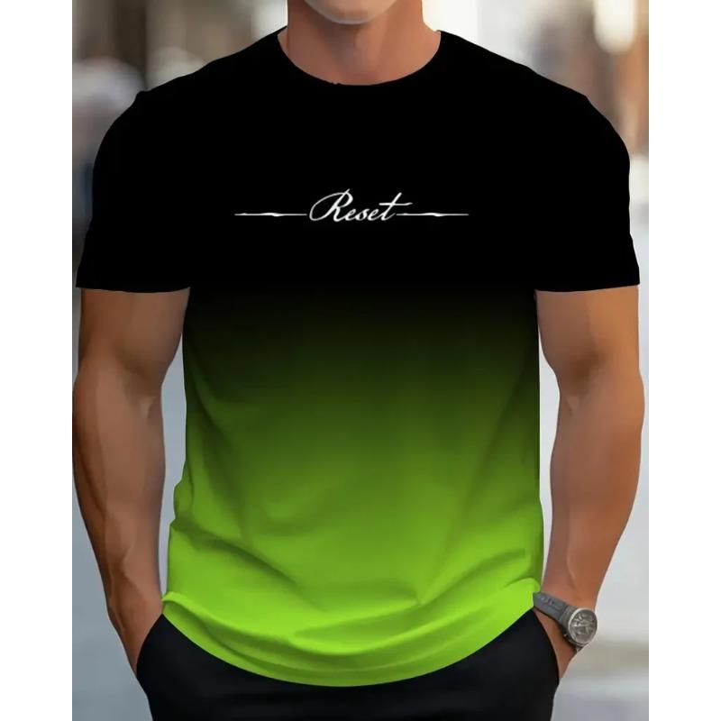 Men Short-Sleeved Letter Gradient Print Fashion Creative Summer Outdoor Sports T-Shirt Breathable And Comfortable Model