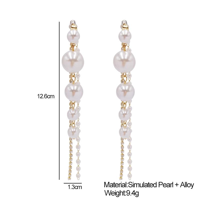 Long Dangle Earrings for Women 2021 Fashion Full Crystal Simulated Pearl Tassel Drop Earring Vintage Gold Brincos Jewelry KTJ