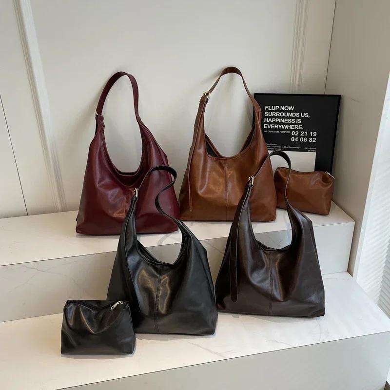 PU Solid Simple Hasp Classic Commute Style Women's Shoulder Bags High Quality Large Capacity Tote Bags Fashion Bag