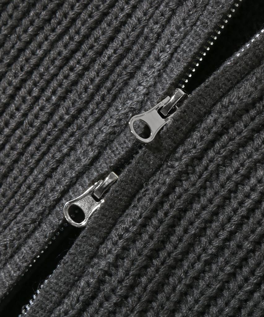 TRILLION Washable Hairy Brush Track Zip-Up Knit (Charcoal)