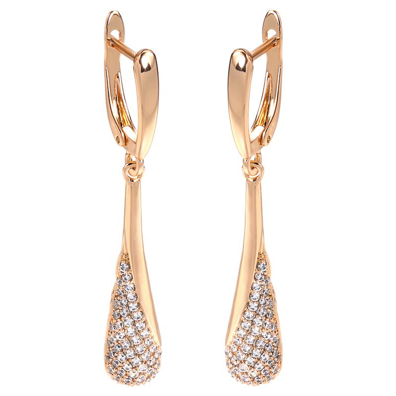 Kinel Water Drop Zircon Full Paved Long Dangle Earrings For Women