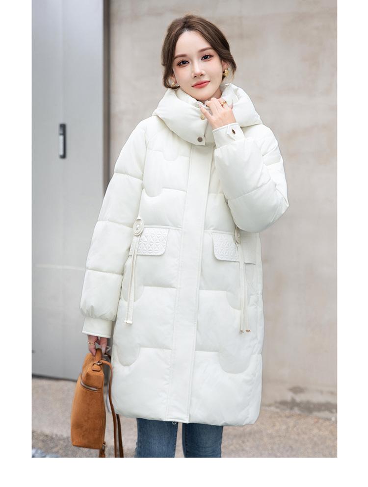 Damesjas voor de herfst en winter, ruim model, losvallend model met opstaande kraag, capuchon, middellang, dik en winddicht, verkrijgbaar in 6 kleuren.