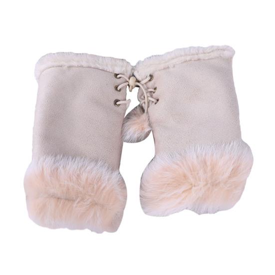 Women Fingerless Gloves Winter Suede Faux Fur Gloves Warm Fuzzy Half Finger Mittens for Women Girls Teens Writing Typing