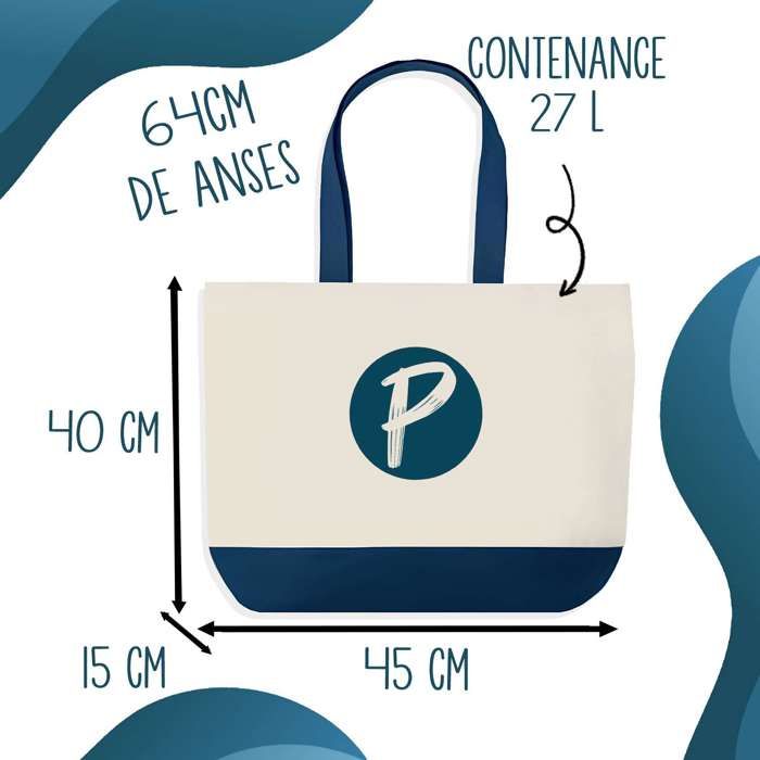 Sac cabas - PLANETEE - Zoé la plus belle - fond bleu - coton 40x45 cm - Fabriqué en France
