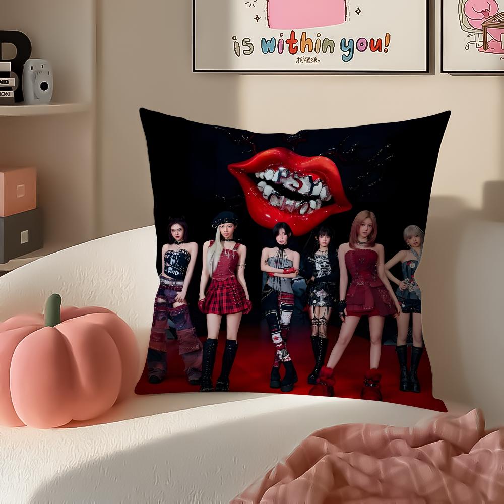 Stylish Kpop Girl Group BBabymonster Cushion Cover Pillowcase Short Plush Invisible Zipper Room Sofa Cushion Cover
