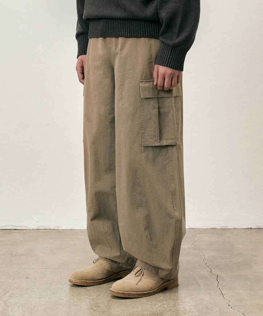 COSTUME O’CLOCK Cotton Washed Balloon Cargo Pants Beige Coospt244Beige