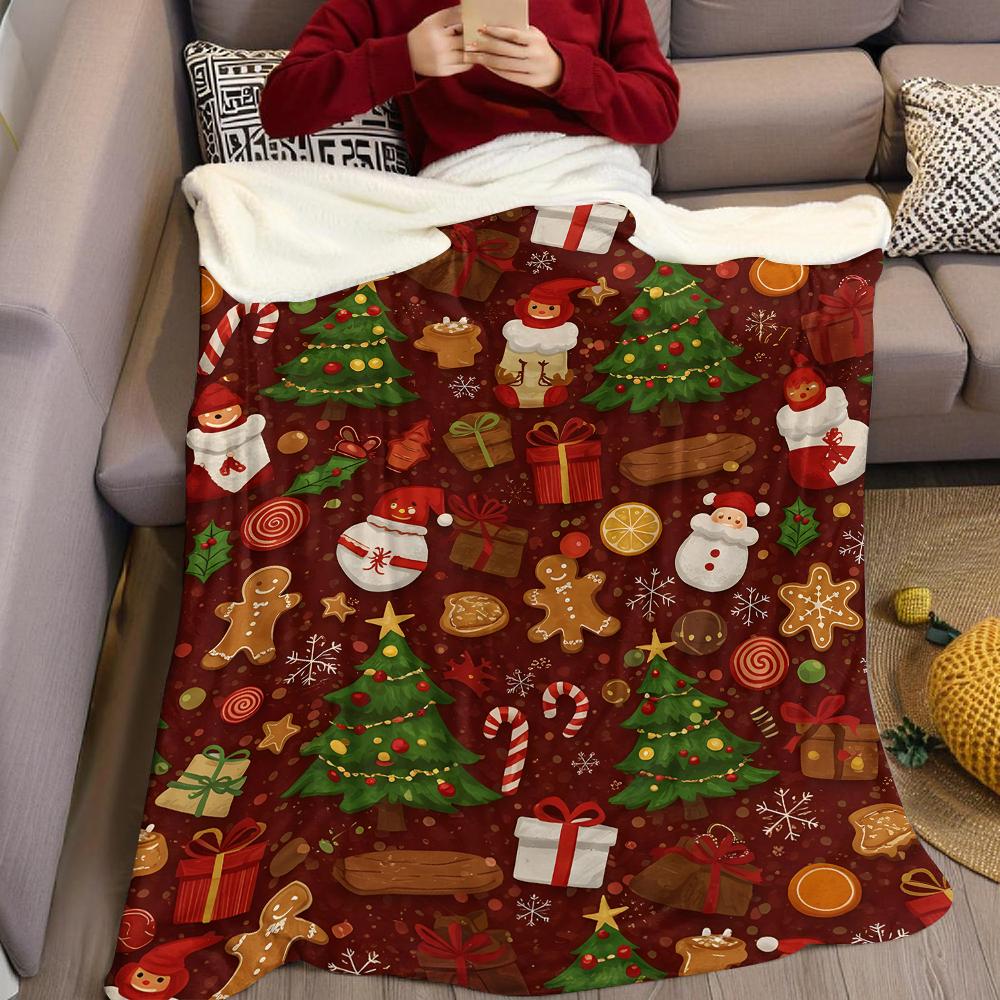 Xmas Cookie Mix Flannel Blanket Warm Soft Halloween Christmas Couch Warm Cozy Decorative Decor Gift for All Season