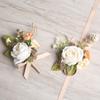 Rose Bud Wedding Flower Set, Wrist Corsage for Bride Bridesmaid & Boutonniere for Groom Groomsman, Artificial Silk Floral Party Accessories